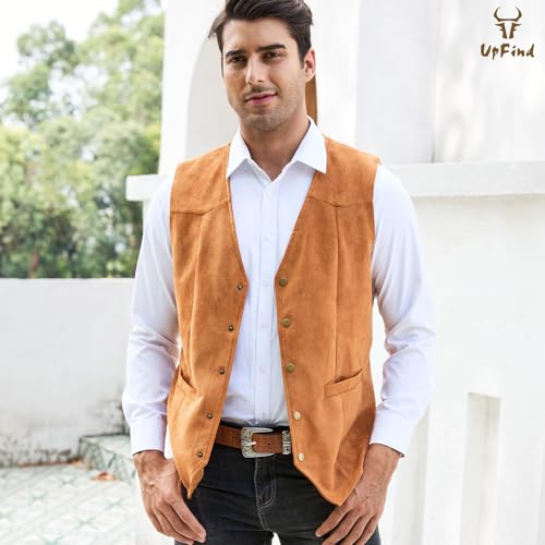 Men's Suede Leather Vest V Neck Artificial Retro 5 Button Casual Slim Fit Suit Vest Western Cowboy Style Sleeveless Jacket2
