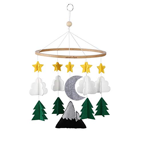 Image of Sorrel + Fern Baby Crib Mobile (Starry Woodland Night, Short Evergreen) - Baby Shower Gift Nursery Decoration for Boys & Girls