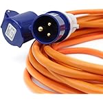 25m Orange Caravan Camping Hook Up Extension Lead Cable With 16 Amp Blue Plug And Socket