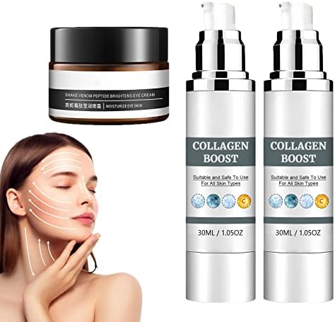 Jaysuing Collagen Boost Anti-aging Essence, Jaysuing Collagen Boost Anti-aging Serum Firming Eye Cream, Anti Wrinkle Serum, Fine Lines, and Wrinkles with Hyaluronic Acid (2Essence＋1Eye Cream)