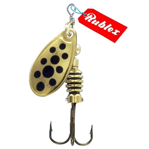 Rublex - Pack de 5 Cucharillas de Pesca Celta-2 OPN | Cebo Artificial de Pesca con Sistema Quita-Vueltas y Anzuelo Fácilmente Intercambiable, Color Oro Puntos Negros, 3'5gr