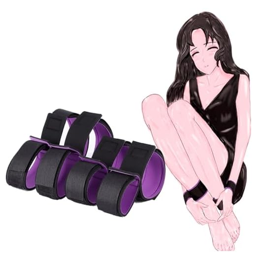 [Manfukuya] SMグッズ SM ベルト 足枷 手枷 M字開脚 拘束具 手枷 足枷 両足拘束 ベルト 腿ハーネス セックススリング アダルトグッズ 大人のおもちゃ (手枷+足枷4点セット)