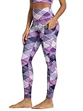ODODOS Women's High Waisted Full Length Yoga Leggings with Pockets, 28' Inseam Tummy Control Non See Through Workout Athletic Running Yoga Pants, SketchedChevron, Medium