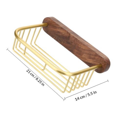 Estante de pared sin perforaciones con rieles anticaídas para baño de madera 4