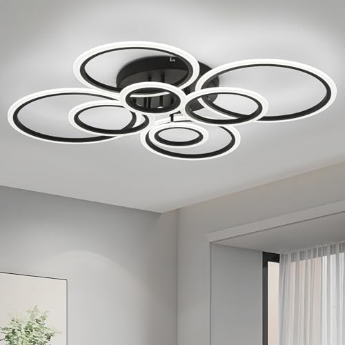 Vikaey Modern LED Flush Mount Ceiling Light, 8 Rings Black