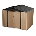 ShiningLove Metal Garden Shed, 8FT x 6FT Outdoor Storage Shed, Outdoor Metal Utility Tool Storage Shed with Door Lock, Waterproof Roofs, for Backyard Garden Patio Lawn, Brown