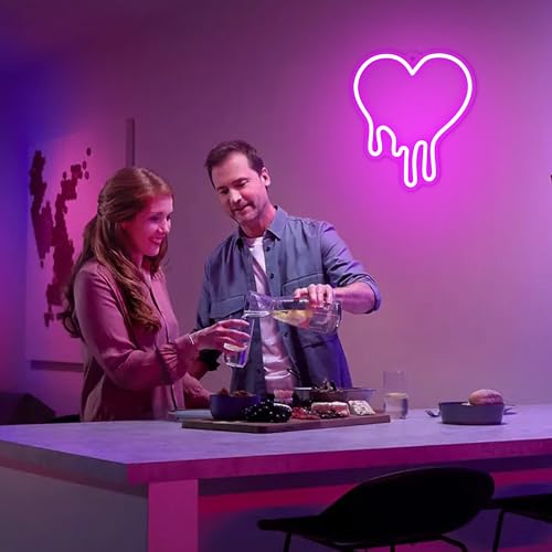 Image of Heart Pink Neon Sign, Attivolife Acrylic LED Light with Dimmable USB Powered, Romantic Love Hanging Wall Table Art Home Bedroom Decor for Girl Woman Wedding Party Dorm Valentine's Day Birthday Gifts
