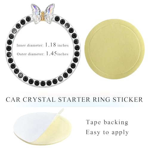 Image of DXNQ Bling Ring Emblem, Sparkling Butterfly Car Buttons and Knobs Ring, Girly Butterfly Diamond Car Engine Start Button Cover, Key Ignition Knob Rings Decoration for Women (Black, Single Row)