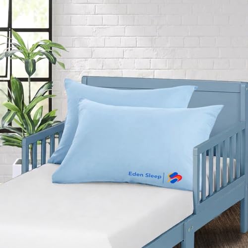 Image of Toddler Travel Baby Pillowcases, Pack of 2 Zipper Closure Pillow Cover 100% Cotton Small Pillowcase, 500 Thread Count Nersury Pillowcase for Kids 12x16 inch, Light Blue