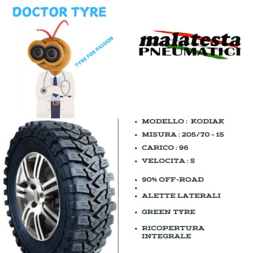 Doctor Tyre by MALATESTA Kodiak 205/70 R15 96S M/T Pneumatici Fuoristrada– Gomme Mud Terrain per 4x4 e SUV, Trazione Superiore e Resistenza Off-Road