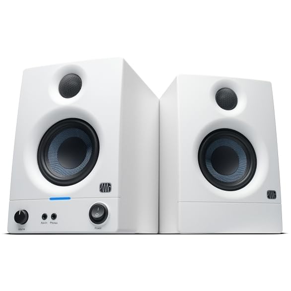 PreSonus Eris 3.5 Gen 2, Altavoces Activos de Escritorio 3.5 Pulgadas para Multimedia, Juegos, Producción Musical de Calidad Estudio, Potencia 50 W, Blanco