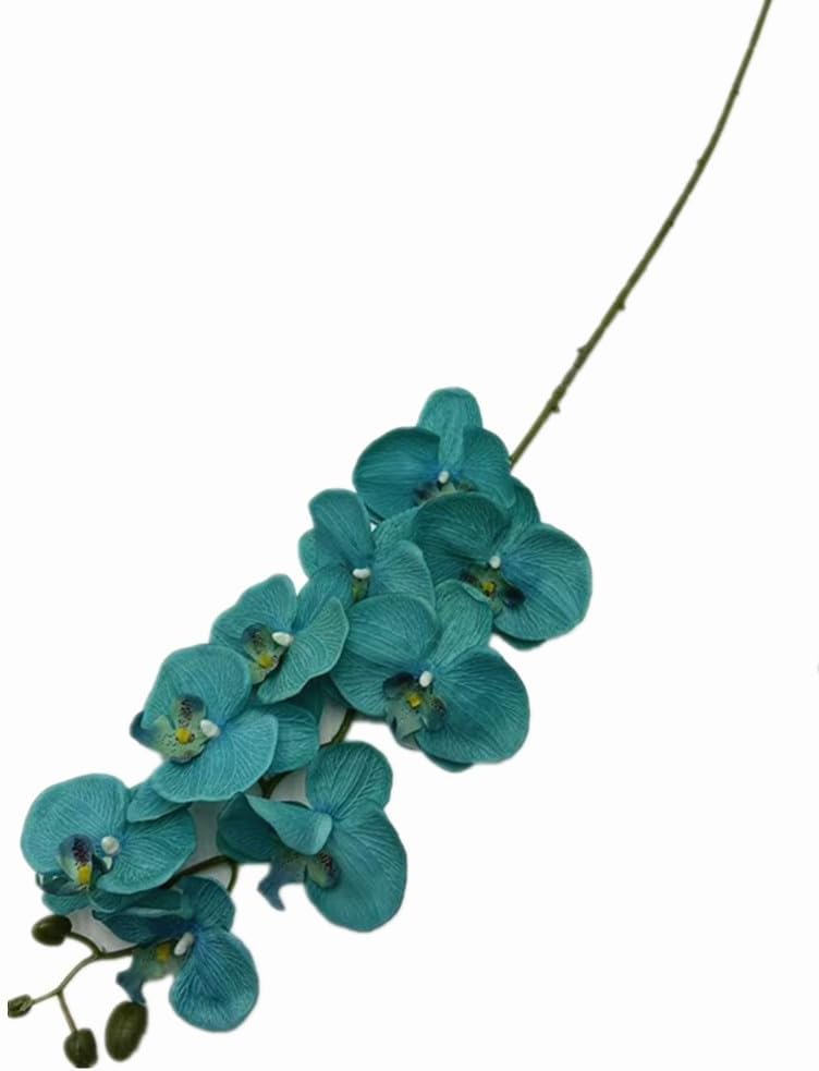 5pcs Artificial Moth Orchid Flower Branch 9 Heads Faux Silk Phalaenopsis Orchid with Long Stem for Wedding Hotel Home Floral Decor (Teal)