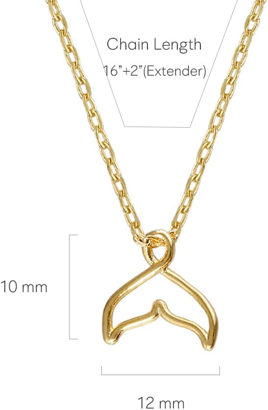MUSTHAVE Whale Tail Necklace for Women, 18K Gold Plated Dainty Minimalist Pendant, Simple Lucky Charm Jewelry Gift, Ocean-Inspired Design, Message Card, Lucky Pendant, 16+2" Extender (Yellow Gold) - Image 3