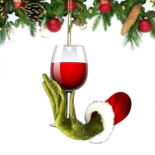 Christmas Ornaments 2025 - Funny Wine Cup Green Hanging Decorations for Tree, 2D Acrylic...