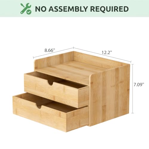 Bamboo Desk Organizer with Drawers, Desktop Storage for Office Supplies by Wisuce - Image 3