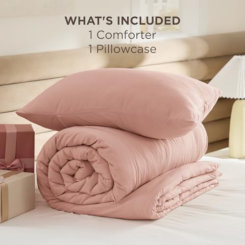 Image of Bedsure Twin /Twin XL Comforter Set, Blush Pink Soft Prewashed Bedding for All Seasons, 2 Pieces GentleSoft Bed Set, 1 Lightweight Comforter (68 inchx88 inch) and 1 Pillowcase (20 inchx26 inch)