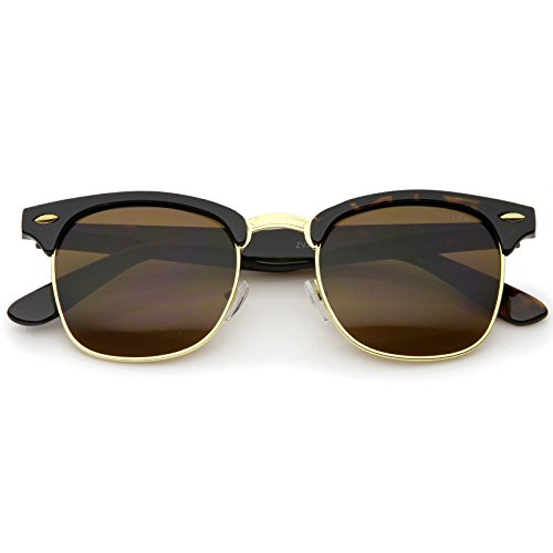 zeroUV Premium Half Frame Horn Rimmed Sunglasses with Metal Rivets (Tortoise-Gold/Brown)