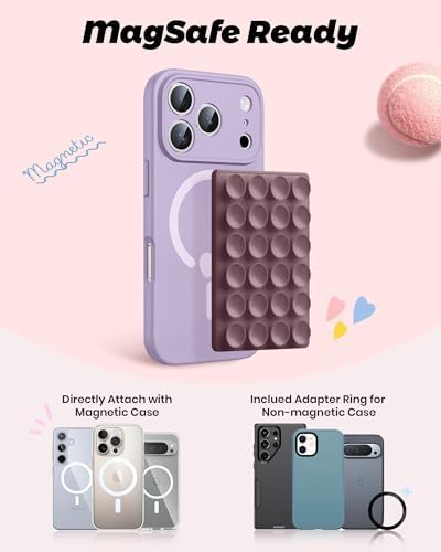 amBand Magnetic Suction Phone Mount for MagSafe Case, Silicone Cup Sticky Grip Holder for iPhone, Removable Hands-Free Selfie/Video for TikTok Influencers, Women Gift, Smoke Violet