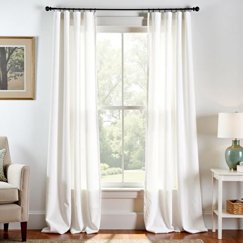 jinchan White Linen Curtains Semi Sheer Curtains 96 inch Length for Closet Door Small Window Living Room Bathroom Neutral Farmhouse Cottage Core Light