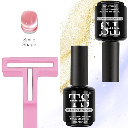 Image of THR3E STROKES 5 in 1 Magnet for Cat Eye Gel Nail Polish, Multifunctional Magnetic Nail Tool, Upgraded Cross Cat Eye Magnet for Nail Designs 3D Cateye Nail Gel Strong Nail Art Magnet Home Salon (PINK)