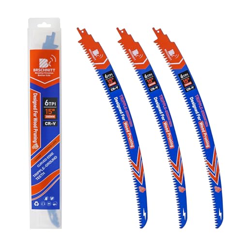 BRSCHNITT Japanese Teeth Reciprocating Saw Blades 15'' 3PCS - Curved Edge Wood Pruning Saw Blades 6TPI for Tree Trimming,Wood Cutting,Cr-V Sabre Sawzall Blades Better Wear Resistance by BRSCHNITT - Used condition - US$14.19