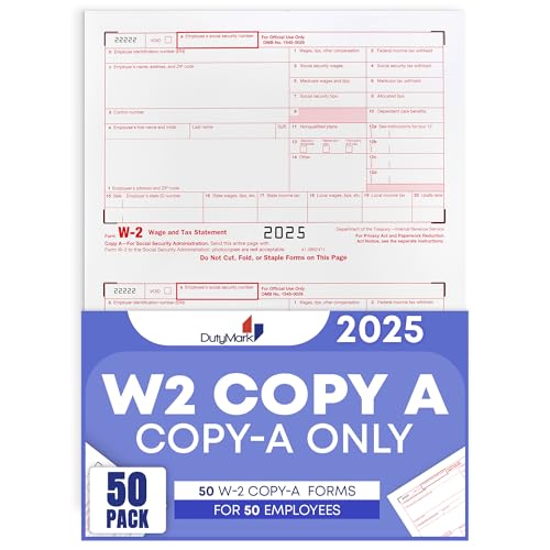 W2 Forms 2025 Copy A, W-2 Federal Income Laser Tax