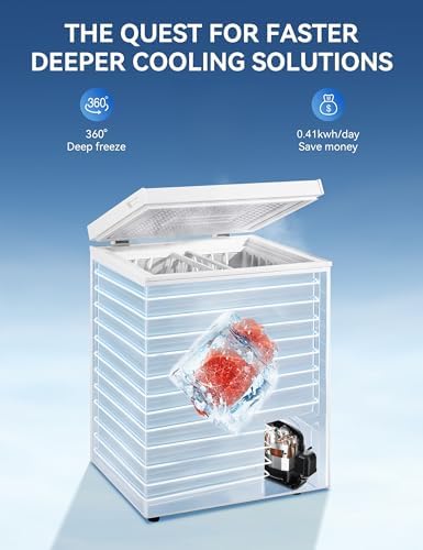 7.0 Cu Ft Chest Freezer - Energy Efficient & Quiet Mini Freezer with Adjustable Thermostat - Compact Deep Freezer for Home, Apartment, and Garage - Removable Basket & Defrost Drain - 2