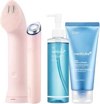 medicube Ultimate Double Cleansing Set Mini Booster Pro Plus Cleansing Device Set Pink, Zero Pore Blackhead Cleansing Oil and Zero Foam Cleanser