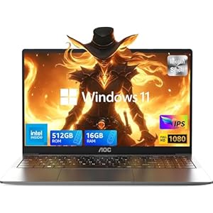 AOC Computadora portátil, procesador N150 (hasta 3.6 GHz), 16 GB de RAM 512 GB NVMe SSD, 15.6 pulgadas FHD pantalla portátil, computadora portátil para hogar/negocio/estudiante, carcasa de metal