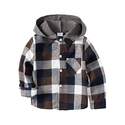 Toddler Boy Girls Clothes Plaid Long Sleeve Shirt Boys Collared Hooded Flannel Shirt Top Fall Jacket Outfits Yellow 2T 3T Button Down Shirt #TOP11