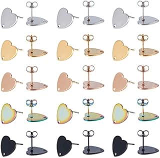 UNICRAFTALE 30pcs 5 Colors Heart Pattern Stud Earrings Stainless Steel Earrings with Ear Nuts 0.8mm Pin Ear Studs for Dangle Earring Jewelry Making