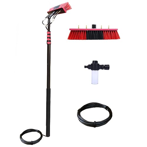 Waschbürste mit Teleskopstiel 3.6-6M ausziehbar zur Reinigung von Solaranlage Terrassendach Fensterreinigung Photovoltaik Wintergarten Reinigungsset PV Anlage Reinigung (35cm Brush Head,3.6M)