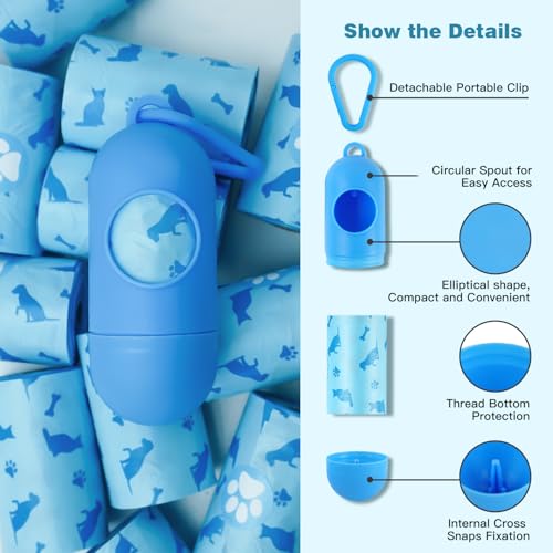 Image of Joyeux 240 Count Ocean Scent Dog Poop Bags Rolls,with Dispenser,Leak-Proof Large Doggie,Extra Thick Poop Bag for Dogs,Cats Litter Bags,Blue Trash Bags for Doggy Pets Bolsa de Popo de Perro (Pack of 2)