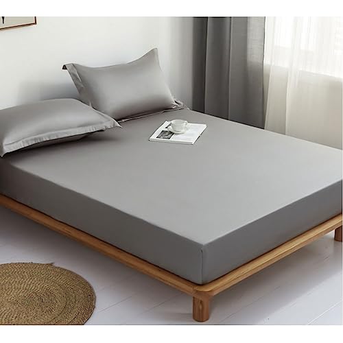 OBONG Sabana Bajera para Cama 90x200CM a 200x220CM 100% Algodón Lujoso Suave Tejido Sábana Bajera para colchón de 25cm 30cm de Altura Bolsillo Profundo (Color : Gray(Grey), Size : Twin)