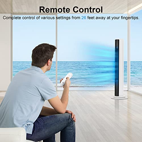 Uthfy Tower Fan With Remote, 80° Oscillating Bladeless Fan With 10H Timer, 36" Quiet Floor Standing Cooling Fan With 3 Speeds, 3 Modes In Bedroom, Living Room,Study, Office, White #TOP3