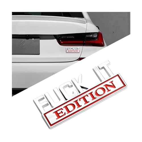Image of Fuck IT Edition Car Emblems, Strong Adhesive 3D Automotive Bumper Hood Badge Decal, Vehicle Exterior Decorative Sticker Replacement Accessories, Universal for RV, SUV, Truck (Silver /Red)