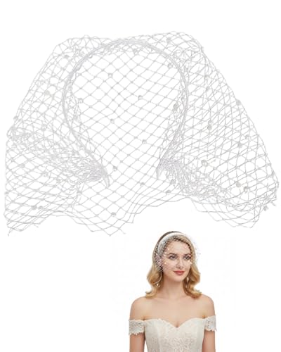 YIPFEN Voile de Cage à Oiseaux Voile de Visage Voilette Mariée Courte en Maille Mariée Fascinateur Accessoires de Cheveux Rétro Voile de Strass Dentelle Voile for Les Femmes de Mariage de Mariée