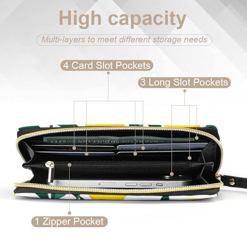 Waterproof Wallet for Women, PU Leather Long Clutch Travel Purse Yellow Lemon Large Capacity ID Card Holder with Zipper4