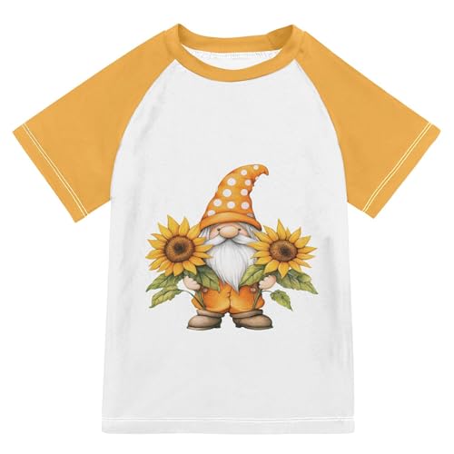 Sunflower Gnome Girls Bathing Suit Sun Protection Girls Rash Guard Top Swimwears Football Sports Shirt for Teen Boy 11-12Y