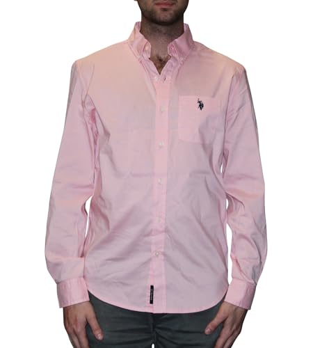 U.S. Polo Assn. Men's Long Sleeve Classic Fit 1 Pocket Solid Stretch Poplin Woven Shirt
