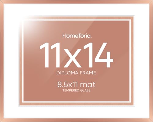 Image of Homeforia 11x14 Diploma Frame Rose Gold, High End Metal 11 x 14 Certificate Frames with Mat 8.5x11, 14x11 Document Frame Matted to 8.5 x 11, Award Graduation Frames, Tempered Glass, Wall Kit, Set of 3