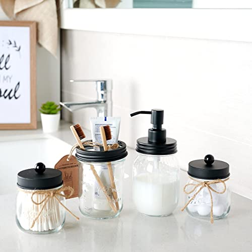 Amolliar Mason Jar Bathroom Accessories Set 4 Pcs -Lotion Soap Dispenser & 2 Cotton Swab Holders & Toothbrush Holder - Rustic Farmhouse Decor, Bathroom Home Decor, Perfect Decorating Idea (Black) - Thumbnail 6