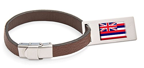 Drapeau Hawaii avec étiquette en cuir gravé et texte personnalisé en acier