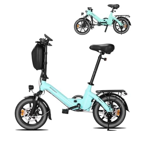 Bodywel T16PRO Bicicleta Eléctrica Plegable, 14" Mini E-Bike, 4.5 Pulgadas Pantalla LED, Batería 36V/7.8Ah(Aqua Azul+Portaequipajes Trasero)