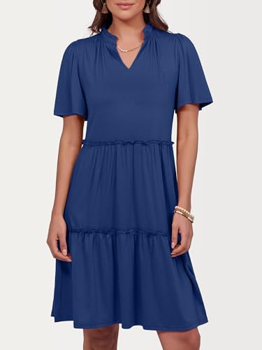 ANRABESS Women's Summer V-Neck Short Sleeve A-Line Tunic Dress