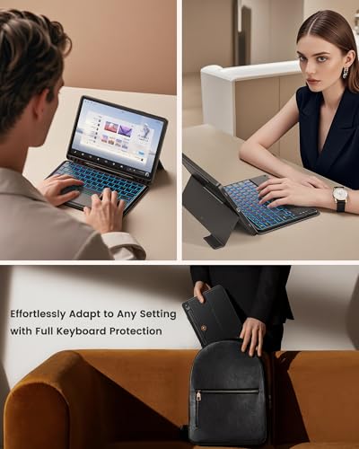 INFILAND Capa de teclado para Samsung Galaxy Tab S9/S9 FE com luz de fundo de 7 cores e trackpad de