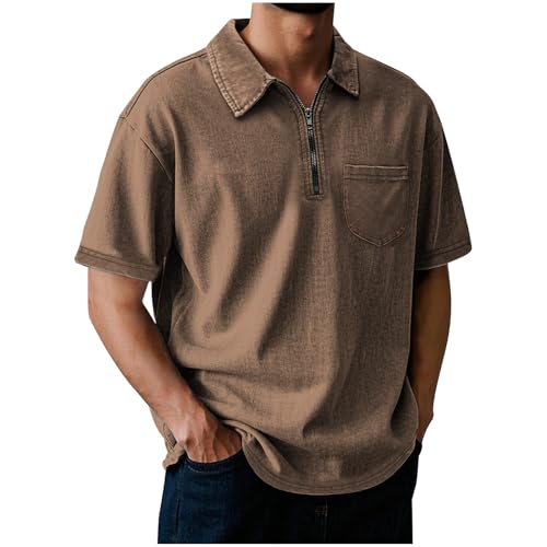 Big and Tall Golf Shirts for Men Short Sleeve Quarter Zip Vintage Collared Shirt Mock Neck Summer Tees with Chest Pocket