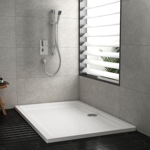 Shower Tray Rectangular Pearlstone 1500 x 900mm Gloss White Slimline 40mm Stone Resin Base + 90mm Free Waste