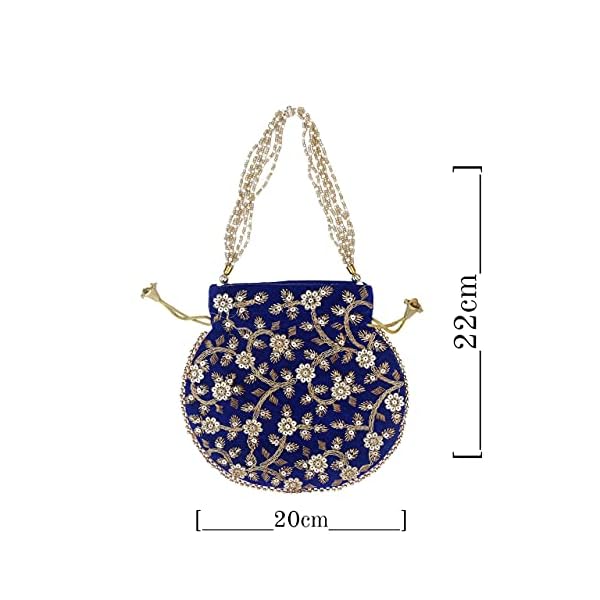 JSRS CREATIONS Blue handicrafts and jewellery Potli Wristlets Ethnic Potli For Women's | Designer Rajasthani Style Royal Clutch velvet Batwa Bag | Zari Work Potli | Bridal Potli | Potli Bags - Image 5