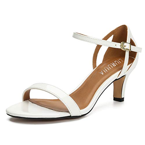 LIURUIJIA Women's Strappy Heels Sandals 2 Inch Low Kitten Heel Open Toe Pump Ankle Strap slip on wedding Bride prom…